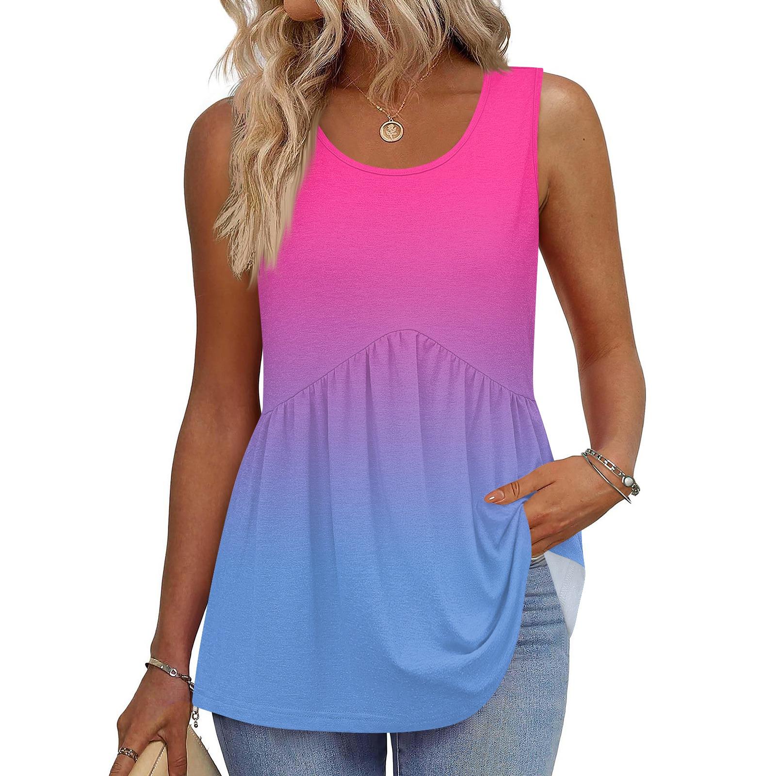 

Square Collar Tank Top Women Print Tank Tee Casual Loose Fit Sleeveless Shirt L