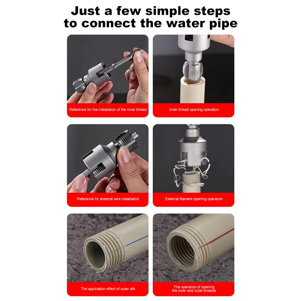 Pipe Thread Cutting Tool Electric Drill Compatible PVC Pipe Threader Kit 1/2IN 3/4IN Pipe Sizes Rethreading Tool