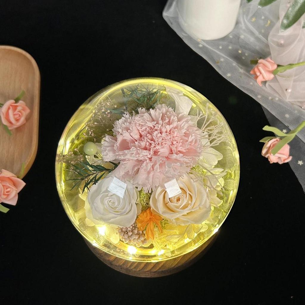 Regalo Festa della Mamma Ornamento Fiori Secchi con Luce Regali per Donne Garofano