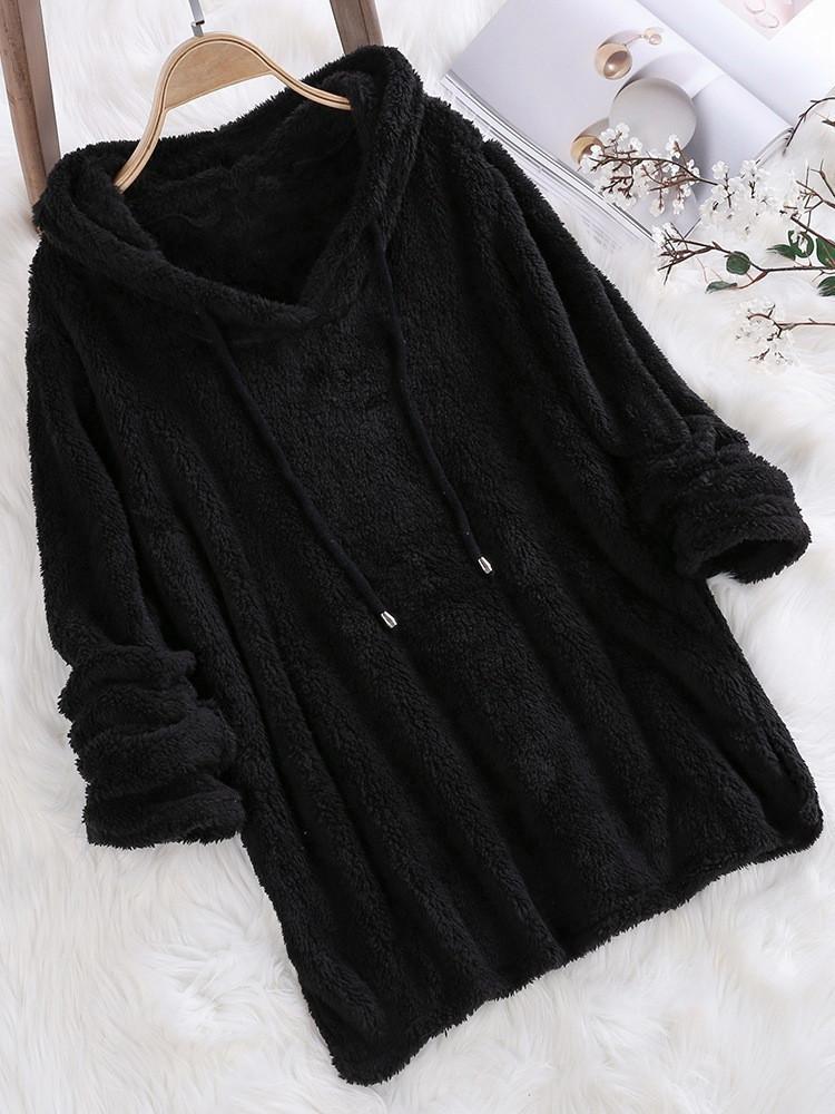 Hot Item Solid Color Long Sleeved Hooded Fuzzy Double-sided Plush Hoodie Pajamas for Women Hoodies