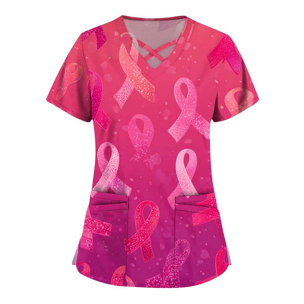 Dámská móda V-výstřih Krátký rukáv Kombinézy Kapsa s dvojitou vrstvou Tištěná trička Oblečení