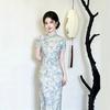 Blue short-sleeved national style new Chinese daily Suzhou long cheongsam improved young 1011 new women's high sense