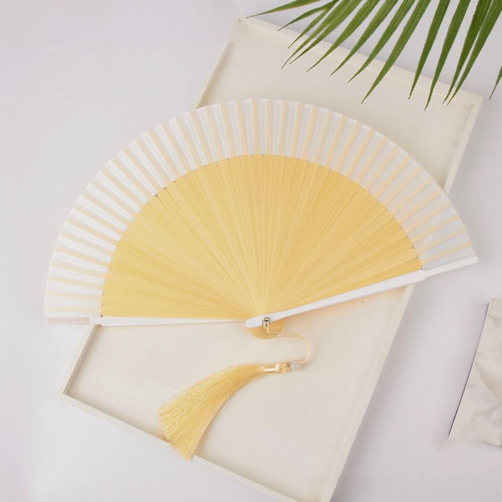 Elegant Carved Bamboo Folding Fan Flower Tassel Folding Fan Portable Handheld Fan  Wedding