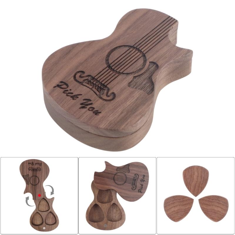 Wood Guitar Pick Storage Box Container Rotating Open Guitar Plectrums Cases Guitar Pick Collector Guitar Accessories