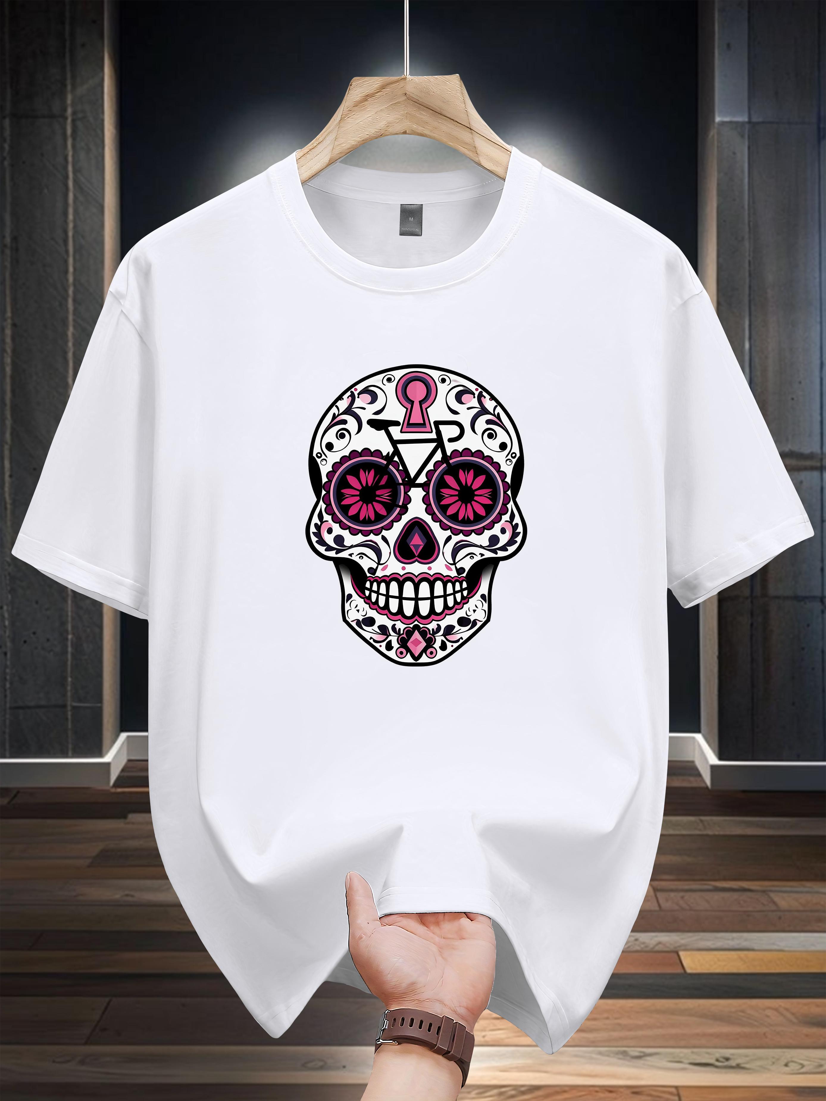 Niuwang Selection  T-shirt - Navy Blue Skull & Floral Print Casual Tee L