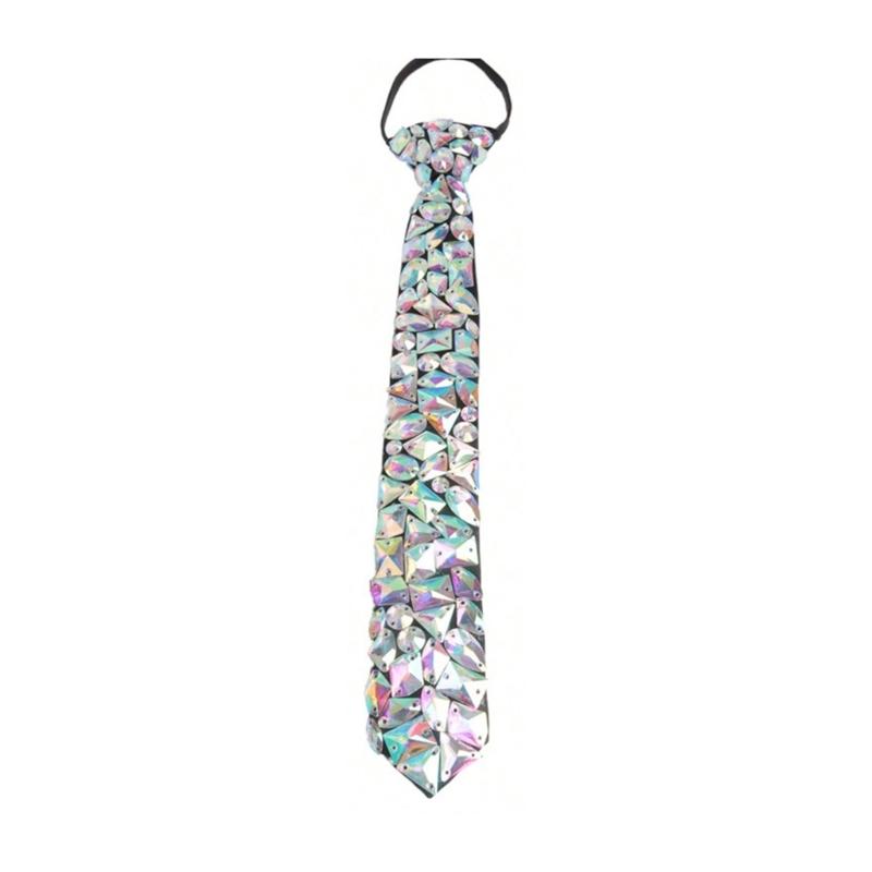 Glittering Rhinestones JK Necktie Knot Free for Women Men Shimmering Neck Tie Club Party Necklace Tie Costume Neckwear