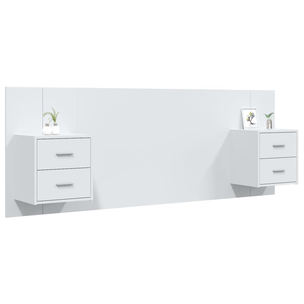 Headboard with Nightstands White Particleboard