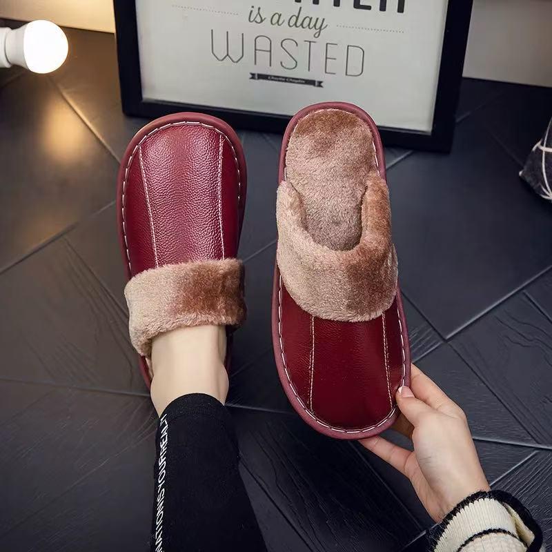 Plush-Lined Women s Genuine Cowhide Leather Slippers 37-38
