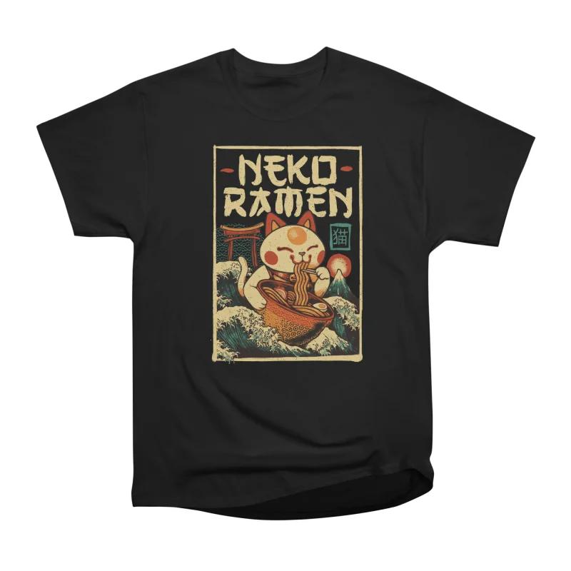 

Men Casual Shirts Short Sleeves NEKO RAMEN CAT Black Tees Oversized T-shirts S чёрный