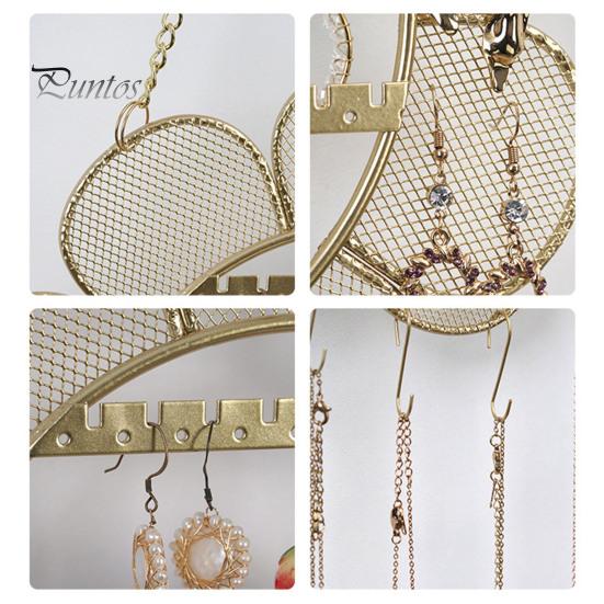 Multi-functional Jewelry Display Rack Earrings Stand with Metal Chain Flower Shape Grid Design Large Hooks Holder Capacity Wall Decoration Hanging