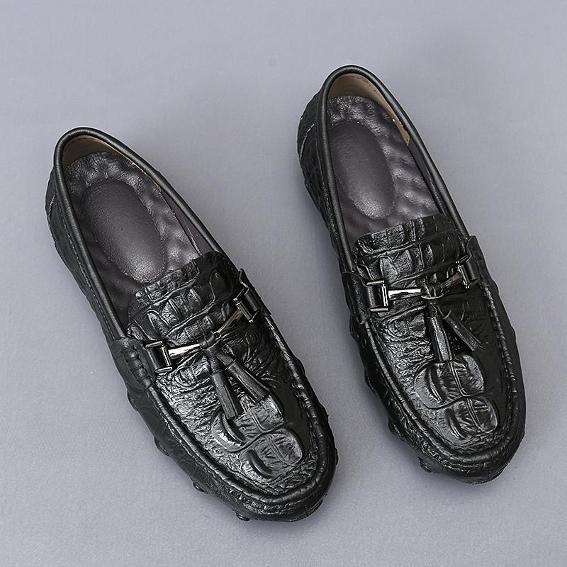 

Универсальные мужские мокасины с кисточками, мужские туфли без застежек, высококачественная мужская повседневная обувь с узором под крокодила, туфли на плоской подошве для мужчин из натуральной кожи 44 чёрный