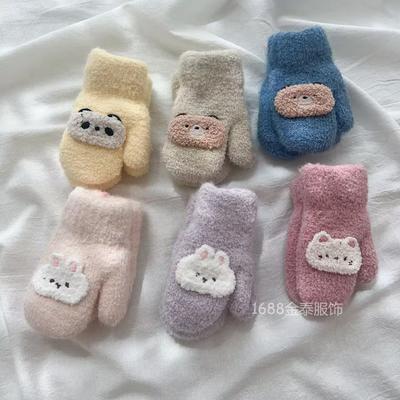 2-6 år gammal, koreansk bloggare, barnbabyhandskar, vinter sammet varm kaninbjörn barn nackväska finger parti