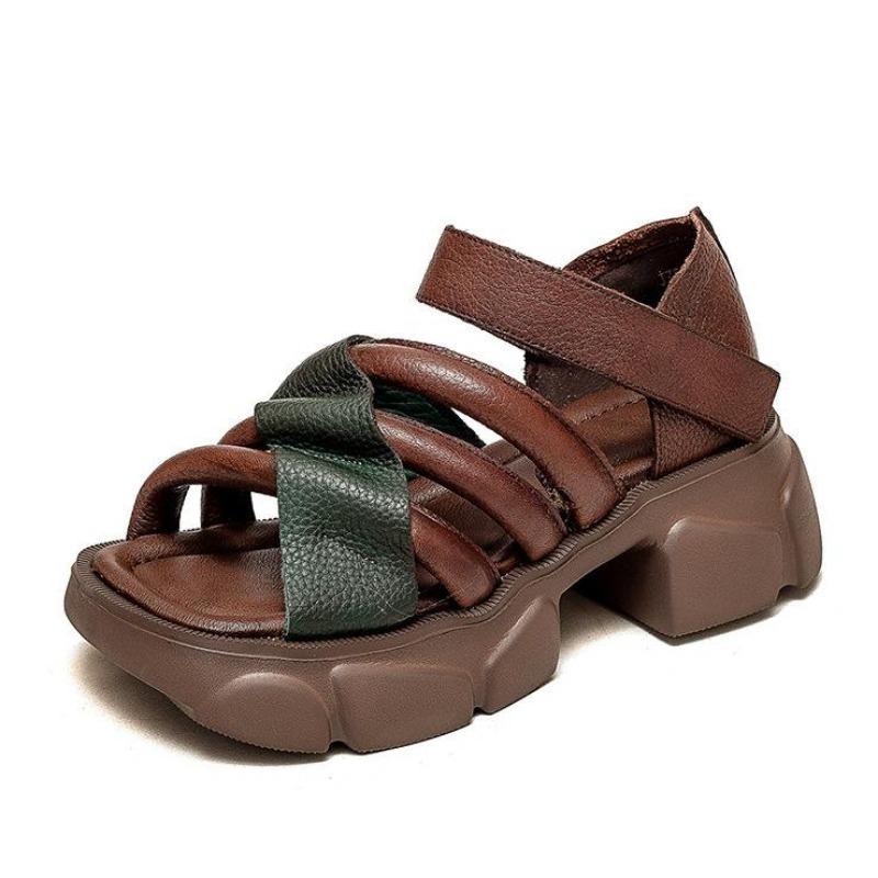 Fashion 6CM Women Sandals Hook Cow Genuine Leather Fashion Platform Sandal Luxury Females Thick-soled ROME Big Toe Summer Retro Shoes