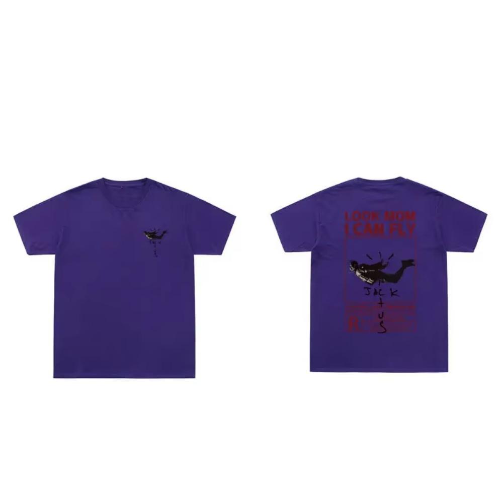 Nowość Letni T-shirt LOOK MOM I CAN FLY Zabawny Nadruk T-shirt Męski Damski Cactus Jack Swag Hip Hop Streetwear Top