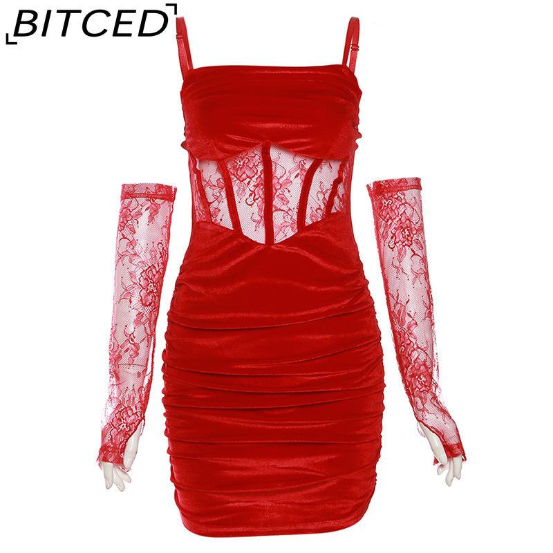 BITCED Autumn/Winter Women s Solid-Colour Slim-Fit High-Waisted Fashion Strapless Backless Dress S красный