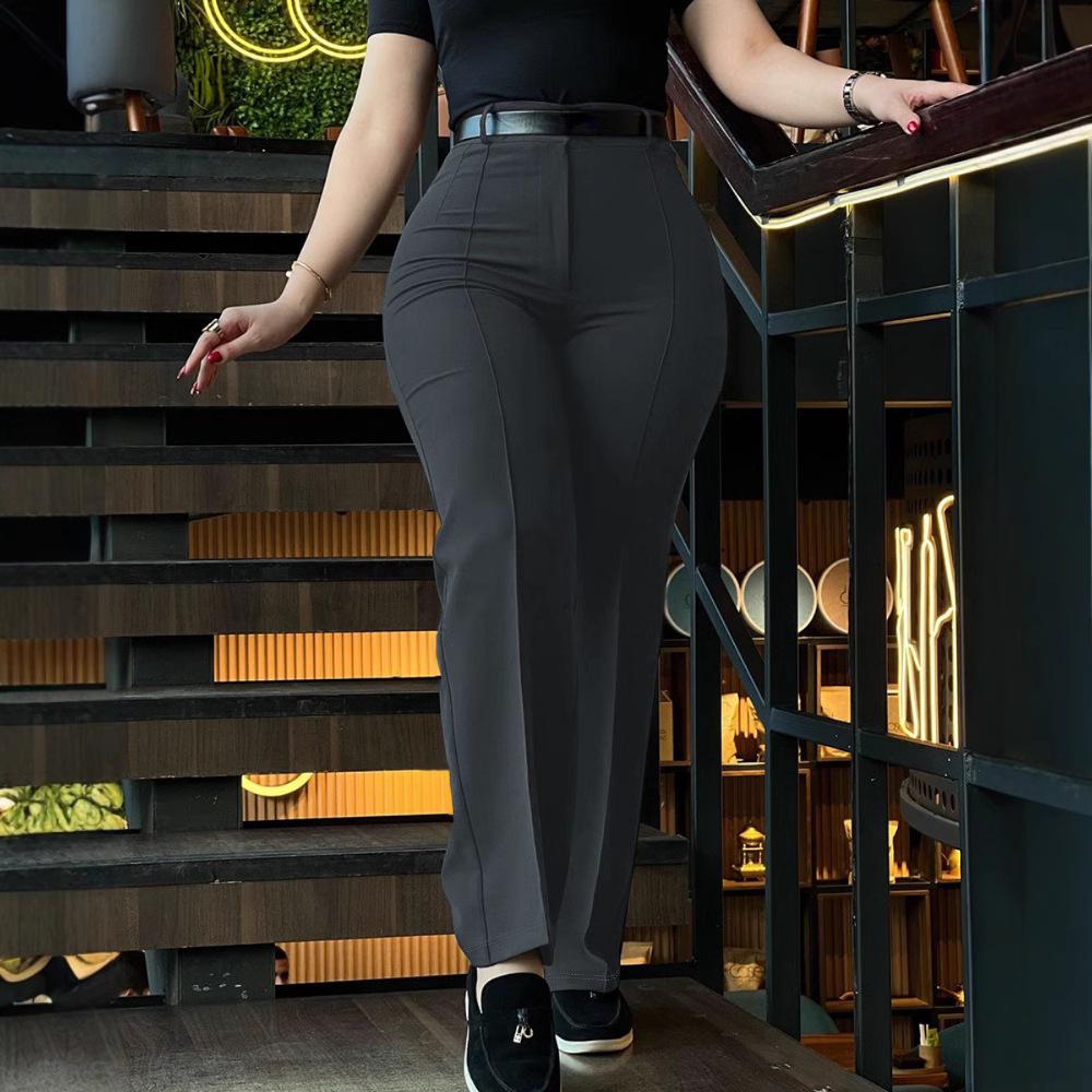 Ku Jing European & American High-Waisted Women's Slimming Straight-Leg Pants 2025