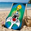 Custom Name Cute Tweety-Bird Artwork Heart In Space Adventure Microfiber Beach Towel, Lightweight for Summer Travel, Swimming Pool Fan Gift