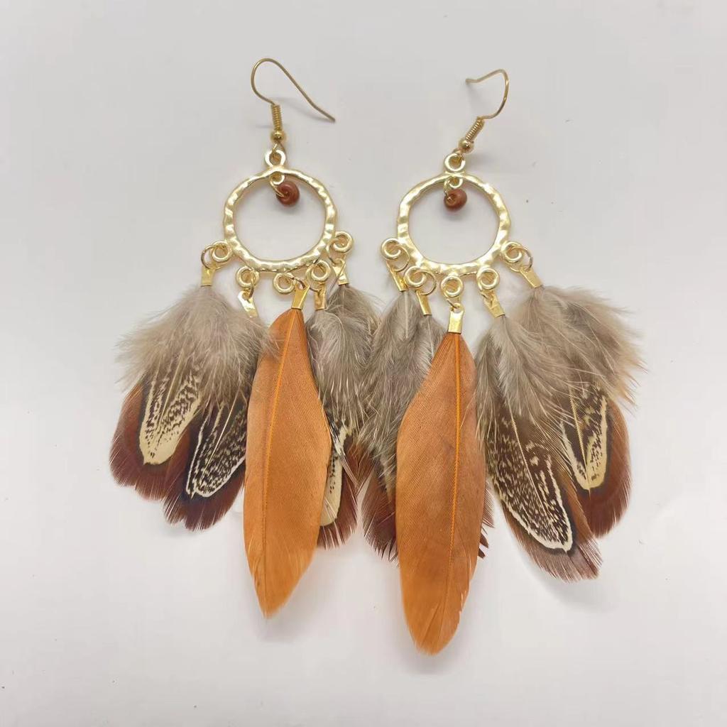 Feather Earrings Travel Vacation Accessories Retro Ethnic Style Fringed Long Earrings Women