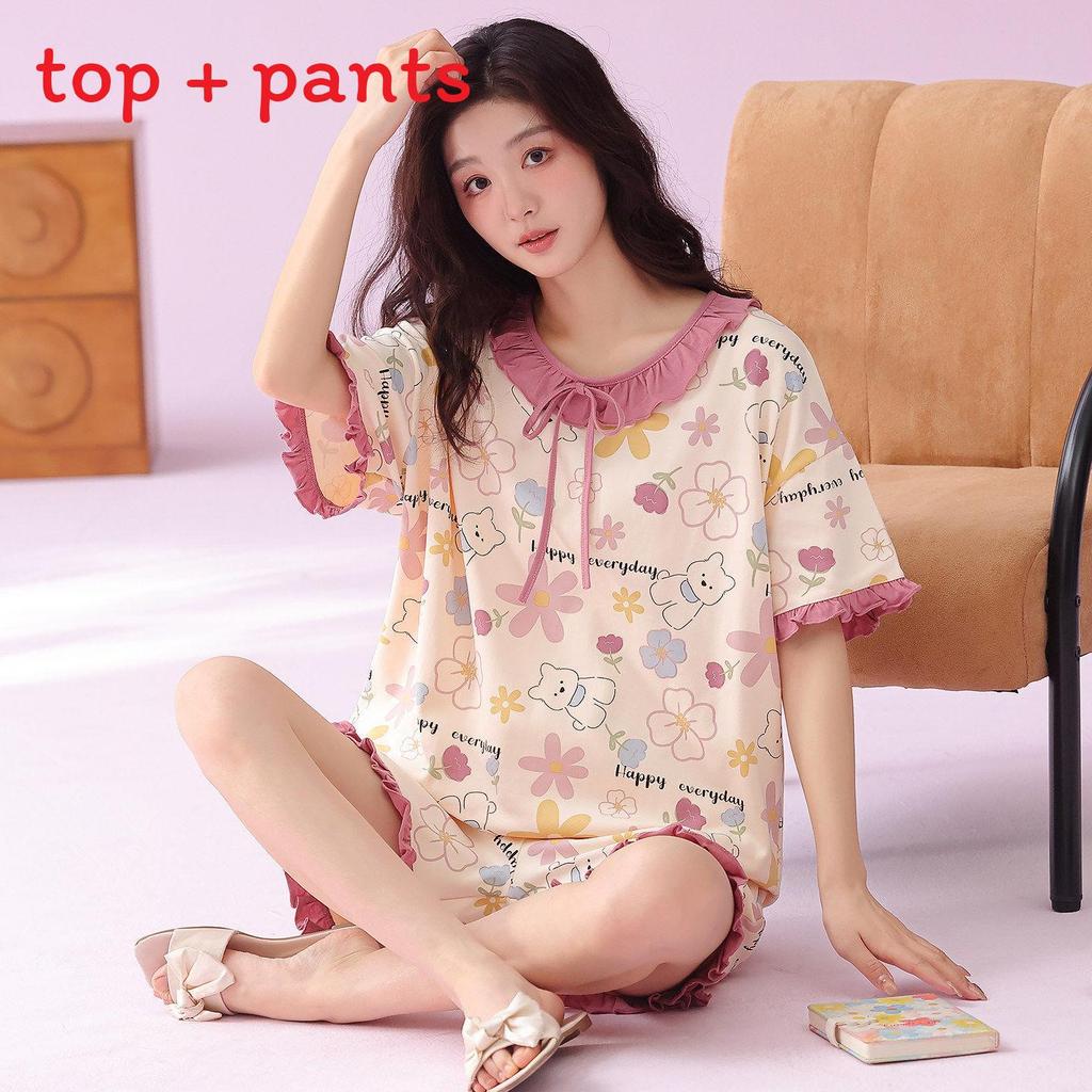 Cotton Womens Summer Sleepwear Set With Short Sleeve Top And Shorts For Lounge Comfort