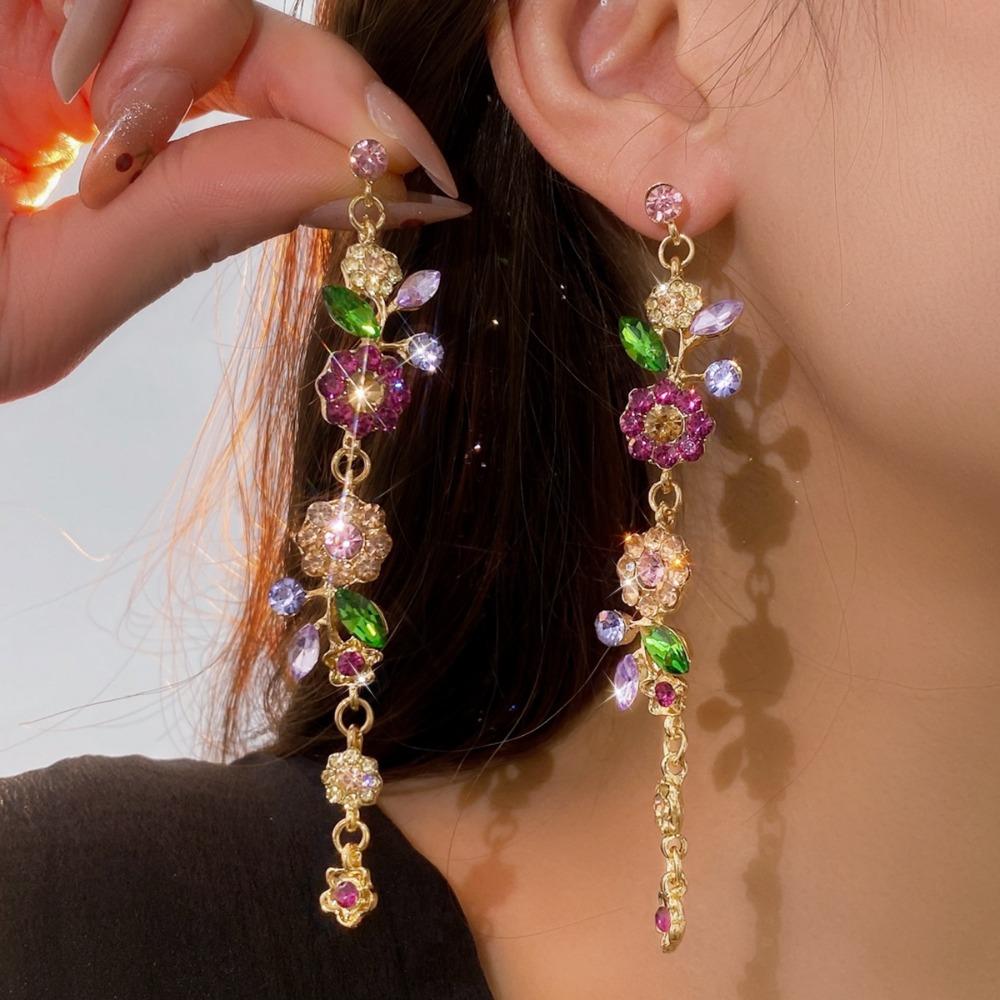 1 Pair Embellished Vintage Boho Style Earrings Long Dangle Earrings Flower Drop Earrings  Wedding