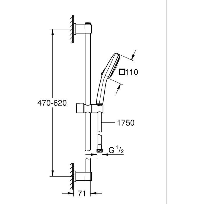Ensemble de douche avec pommeau 2 jets, barre et flexible - GROHE Vitalio Comfort 110 26398001 - Sélection facile - Economie d'eau