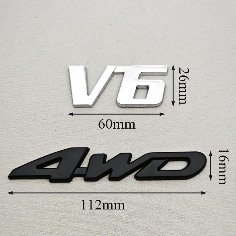 3D Metal Car Sticker Logo V6 4WD Car Rear Trunk Badge Fender Side Emblem Decals For Toyota Tundra Tacoma Land Cruiser Highlander