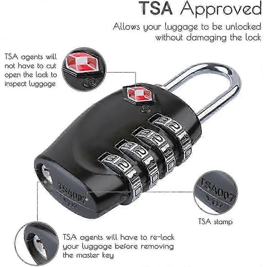 Suitcase Locks - 1, 2, 3, 4, 5, 6 Pack 4-Dial Travel Combination Security Padlock for Suitcases Luggage Case Bag Code Lock - Black (Pack of 2)