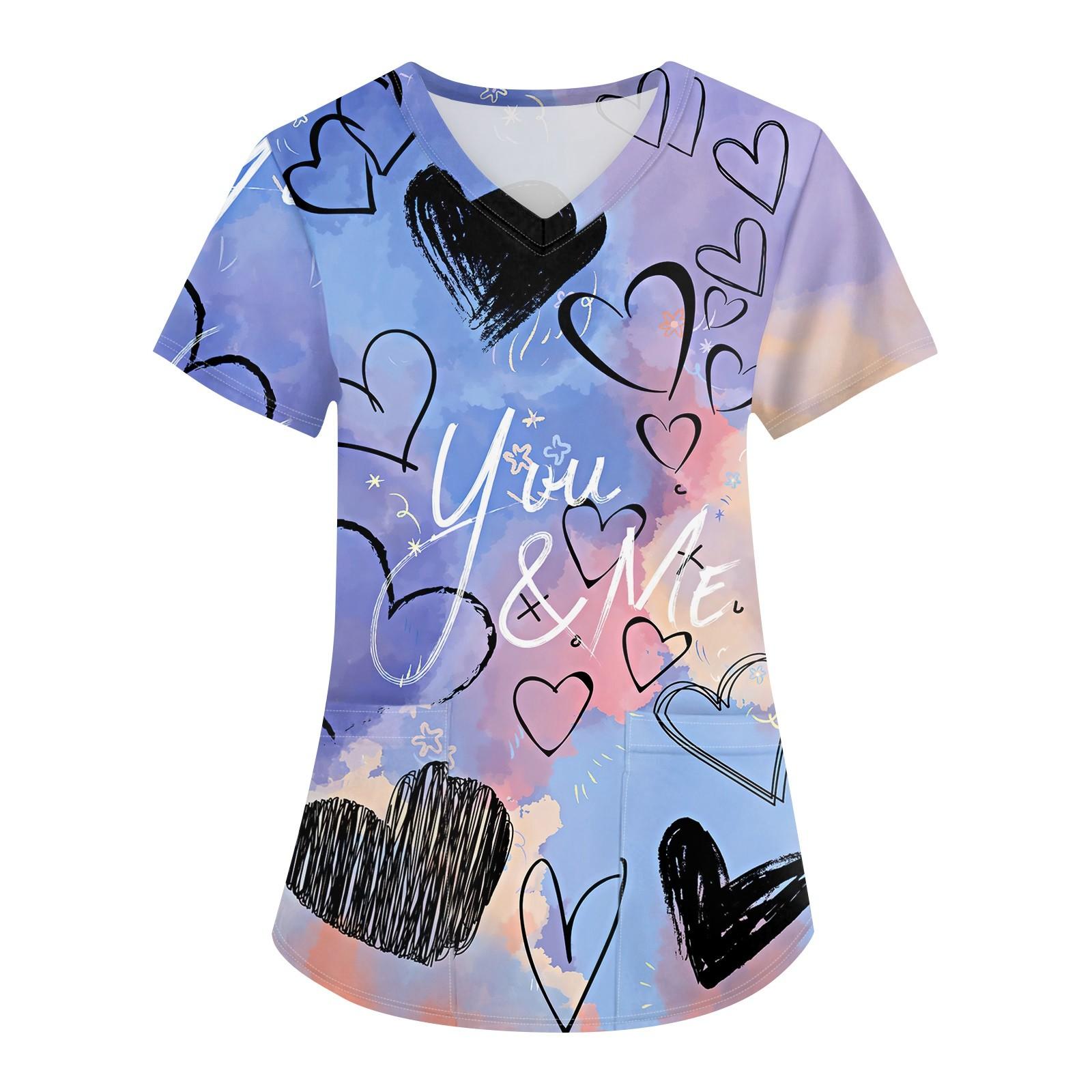 

Женская модная футболка с короткими рукавами и v-образным вырезом с принтом, маленькая рабочая футболка с карманами XL