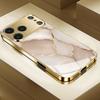 Texture Phone Case Gold Electroplated Tempered Glass For iPhone 16 15 14 13 12 Pro Max Shockproof Silicone Hard Back Cover