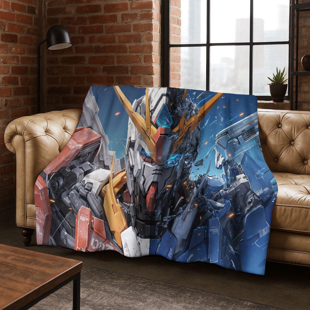 26 Style Gundam Cartoon Robot Flannel Blanket,Warm and Cozy Soft Throw Blanket for Home Bedroom Bed Sofa Picnic Office Cover