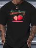 Cute Fruit Unisexs Crew Neck Cotton T Shirt Rainbow Script Strawberry Cartoon Berry Print Short Sleeve Casual Street Fashion Top