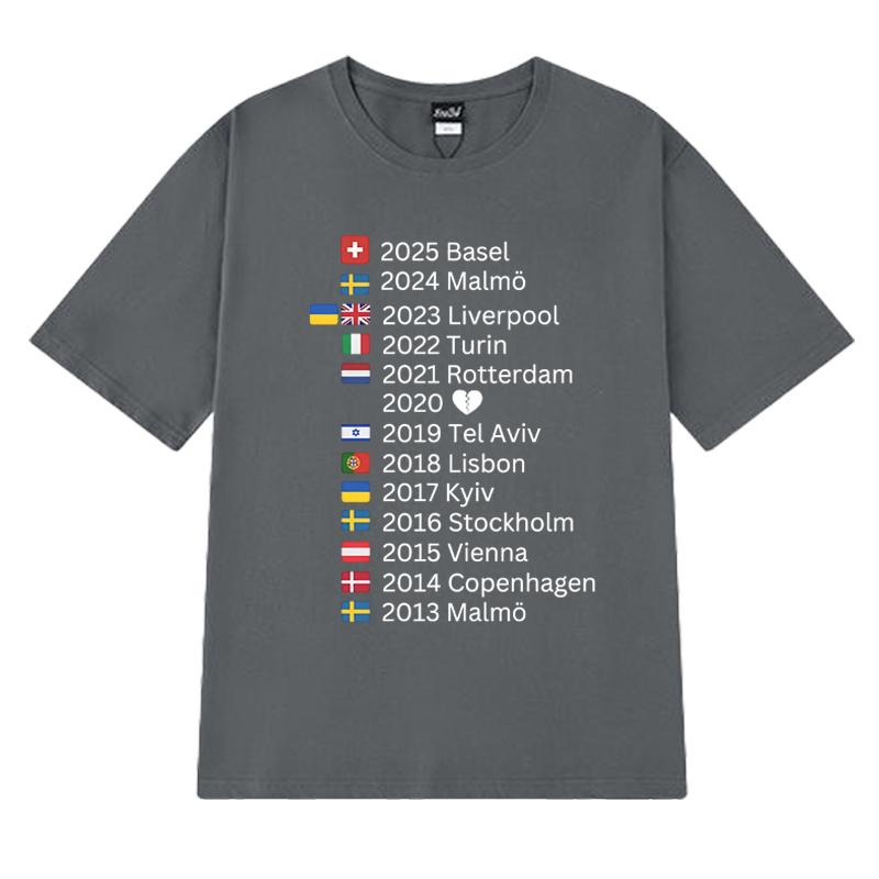 Eurovision 2025 Host Cities Music T shirt Men Women Trend Y2k Oversized short sleeve T-shirts Unisex 100% Cotton clothing Tops
