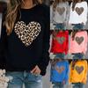 Women Casual Fashion Leopard Print Love Hoodless Plus Long-sleeved Sweater Top