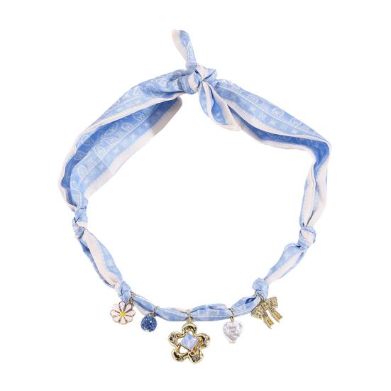 Women Scarf Necklace Convertible Printed Scarf Chocker Necklace Scarf with Flower Faux