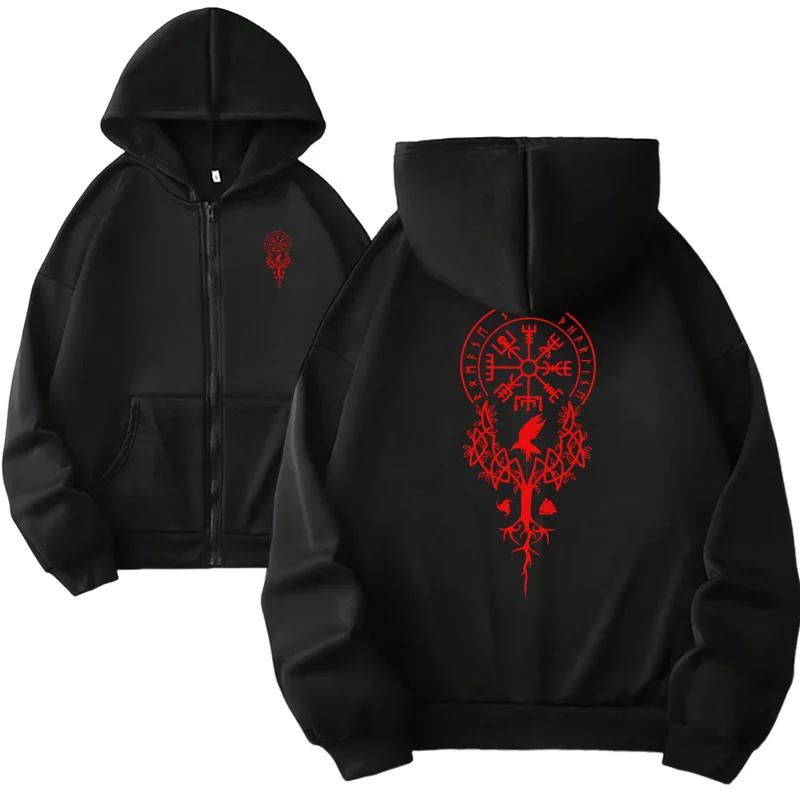 Trend Women's Zipper Hoodie High Grade Ancient Viking Art Print Sweatshirt Urban Casual Fashion Jacket Streetwear Coat