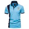 TrendHub 100% Cotton Badge Embroidery Polo Shirt for Men Short-sleeved Patchwork Men's Polo