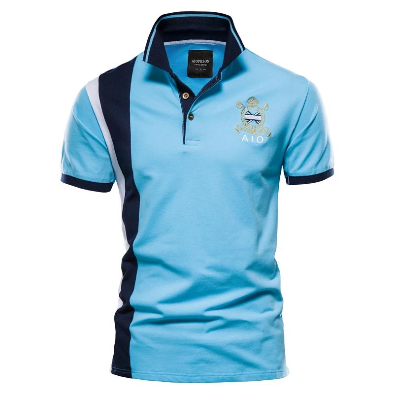 TrendHub 100% Cotton Badge Embroidery Polo Shirt for Men Short-sleeved Patchwork Men's Polo