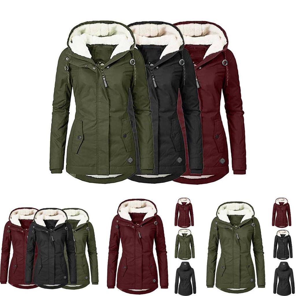 Elegante Parka Giacca Cappotto in Ecopelliccia da Donna con Cappuccio Capospalla Invernale Caldo in Nero