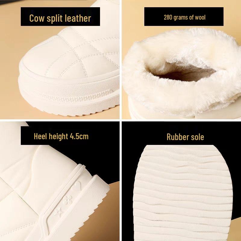 Women's Mid-Calf Thick-Soled Beige Snow Boots - Non-Slip, Cold-Proof, Warm, Plus Velvet.