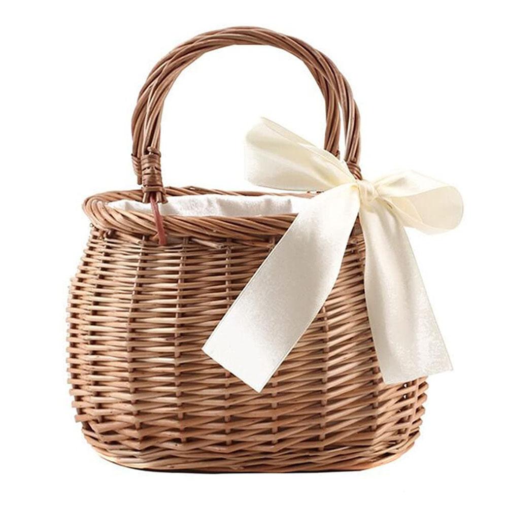 

Сумка из ротанга для дома, кемпинга, хранения, сумка для покупок, сумка для цветов, ведро для мелочей, женская сумка на шнурке, корзина ручной работы