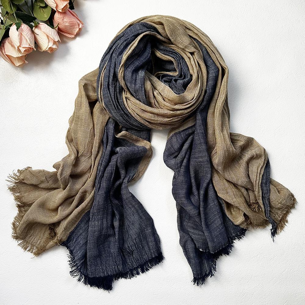 Autumn Winter Men's Scarf Cotton Linen Striped Scarves Long Soft Pashmina Wrap Male Accessories Short Tassel Bufanda