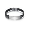 Titanium Steel Engraved Bangle with European-American Leather and Stainless Steel Woven Design