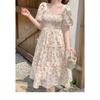 Fashionable Retro Small Floral Printed Cake Dress Summer Waist-hugging and Slimming Over the Knee Mid-length Skirt