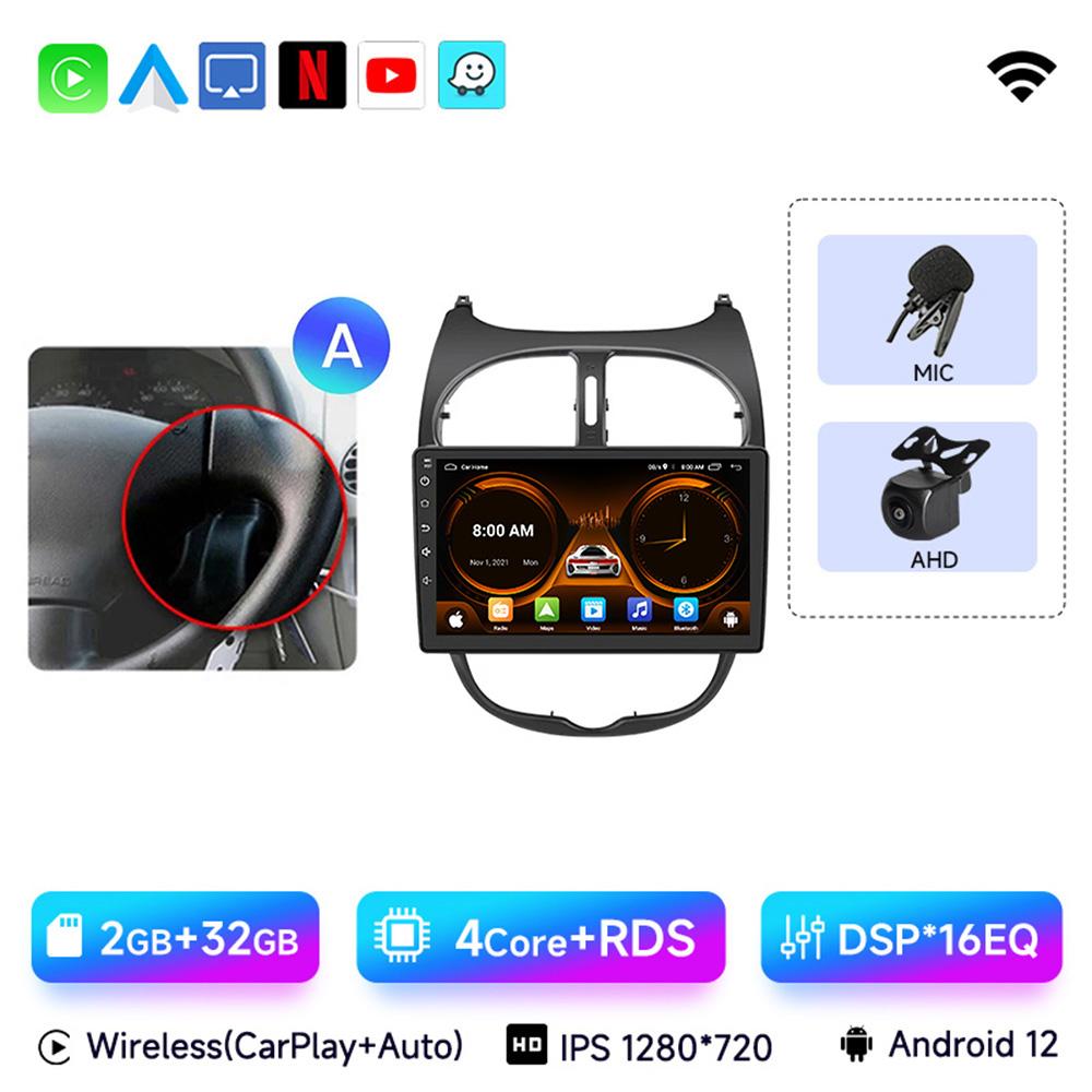 JIUYIN Car Radio For Peugeot 206 206CC 206SW 2001 - 2008 Wireless CarPlay Android Auto Car Intelligent Systems No 2 Din 2din DVD