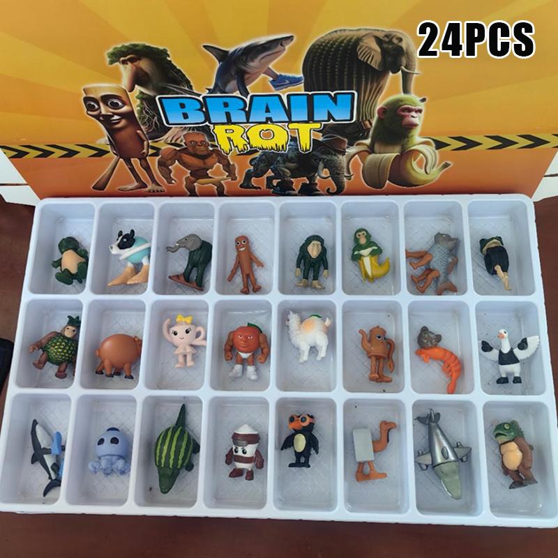 24Pcs Italian Brainrot Tung Tung Sahur Figures Doll Tralalero Tralala Bombardino Crocodilo Shimpanzini Bananini Model Toy Gift