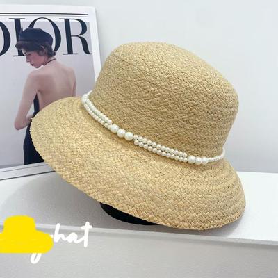 Dale Lafite Straw Hat Hepburn Wind Summer Breathable Natural Color Bow Straw Hat