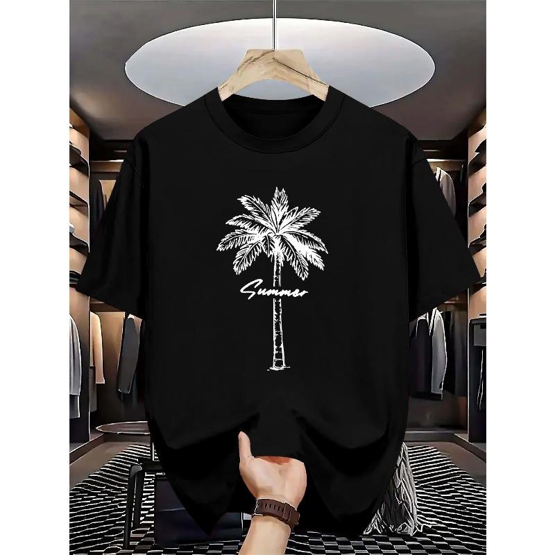 Men s Fashion Casual Crew Neck T-Shirt, Versatile Base Layer Top, Summer Men s Clothing S чёрный