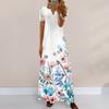 Women Summer Dress Rich Color Floral Print V Neck Lace Patchwork Hollow Out