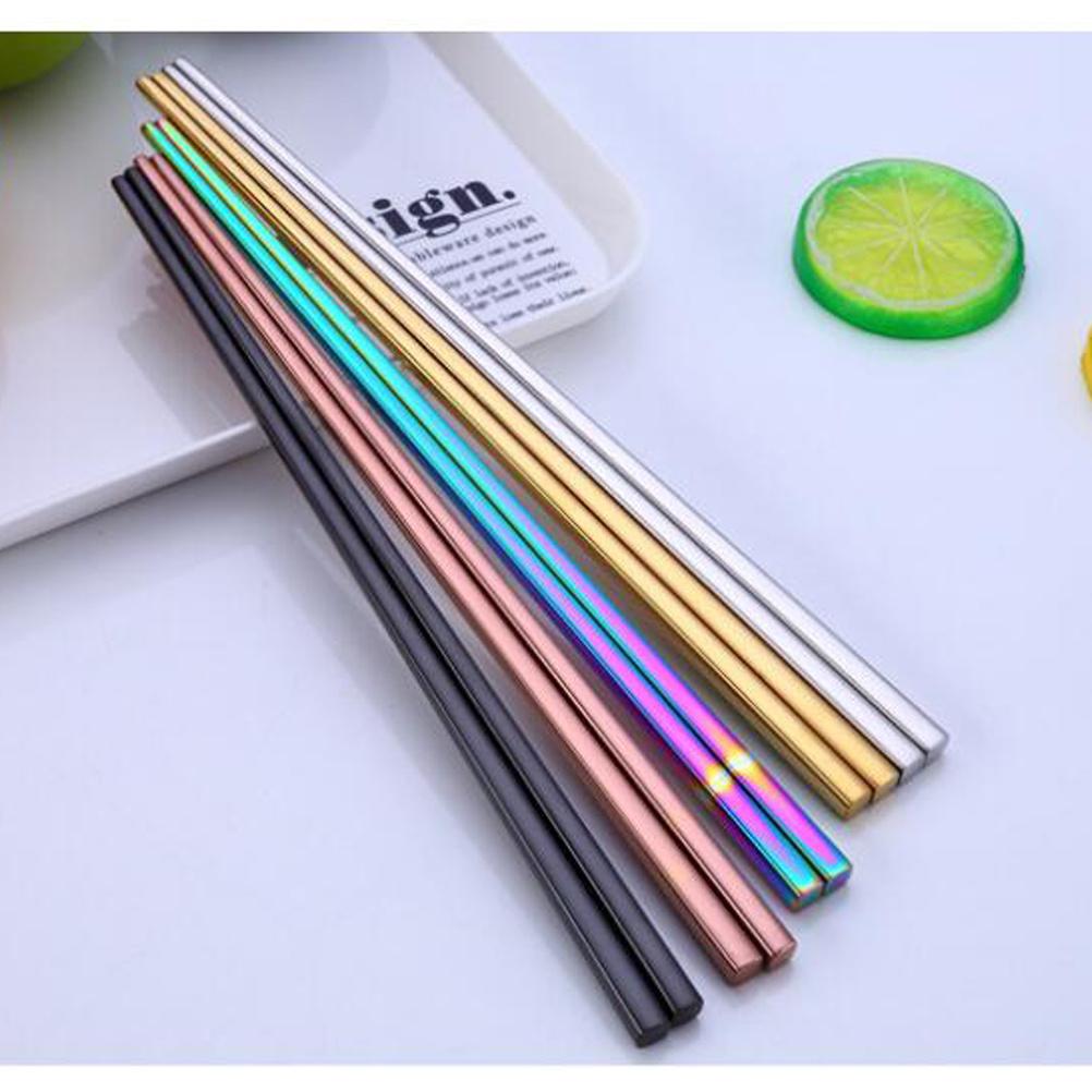 1pcs Stainless Steel Chopsticks 23Cm Square Reusable Metal Rustproof Dishwasher Safe For Rice Food Vegetables Meat Serving