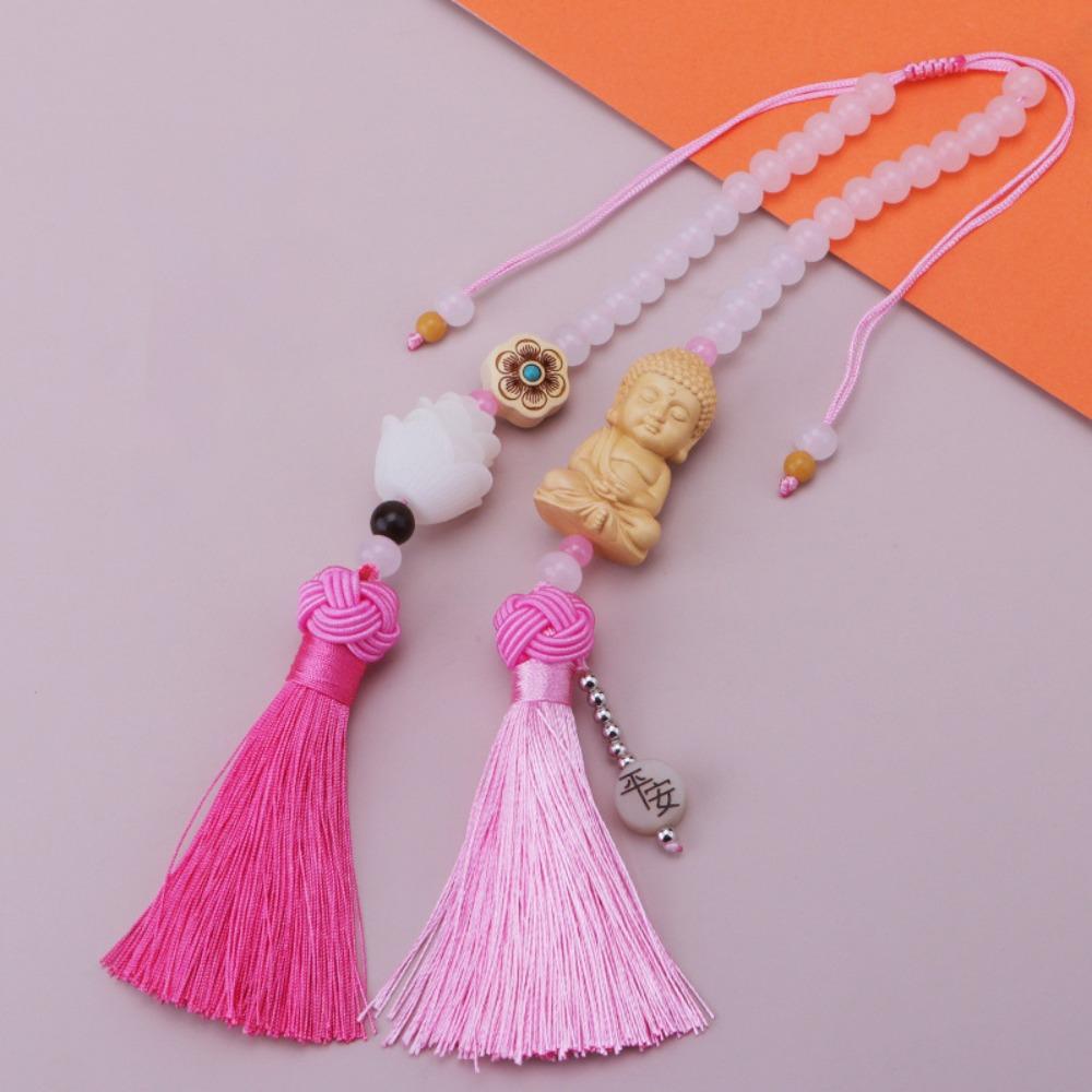 Double Tassel Car Buddha Pendant Lotus Flower Hanging Ornament Protective Buddha Statues Chinese Traditional Culture Good Luck